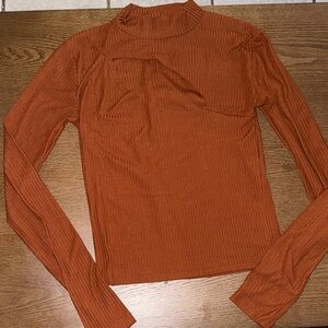 Burnt Orange Ribbed Long Sleeve Top